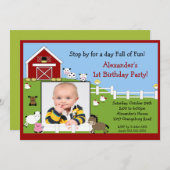 Invitation Anniversaire d'amusement d'animaux de grange de (Devant / Derrière)