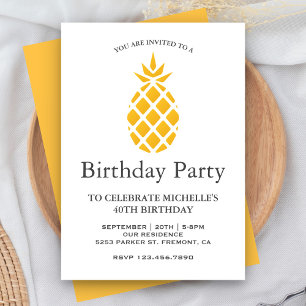 Invitation Anniversaire d'ananas tropical jaune frais