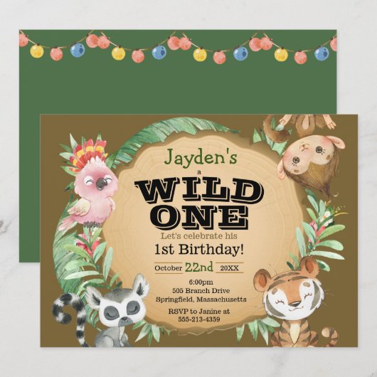 Invitation anniversaire d'animal exotique Wild One (Devant / Derrière)