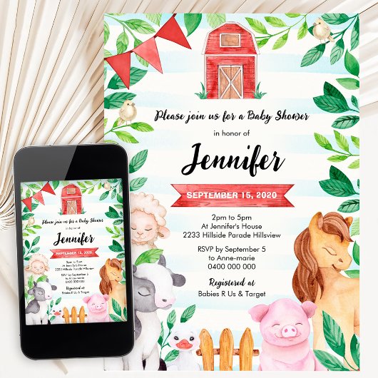 Invitation Anniversaire d'animaux de la ferme