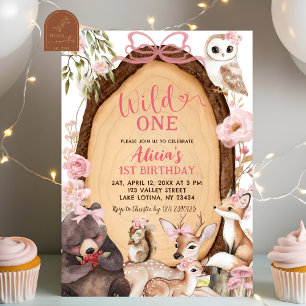 Invitation Anniversaire d'animaux de la forêt rose