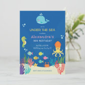 Invitation anniversaire d'animaux de la mer (Debout devant)