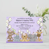 Invitation Anniversaire d'animaux de safari de filles (Debout devant)