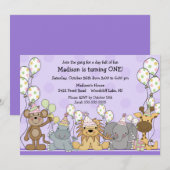 Invitation Anniversaire d'animaux de safari de filles (Devant / Derrière)