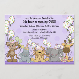 Invitation Anniversaire d'animaux de safari de filles
