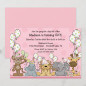 Invitation Anniversaire d'animaux de safari de filles (Devant / Derrière)
