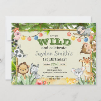 Invitation Anniversaire d'animaux sauvages exotiqu