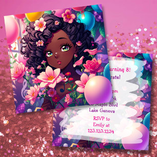 Invitation Anniversaire d'Anime afro-américaine
