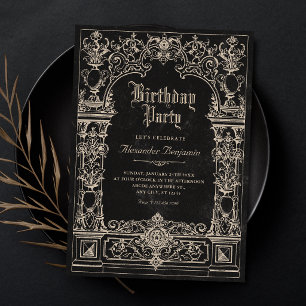 Invitation Anniversaire d'arch gothique baroque noir vintage