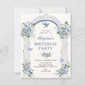 Invitation Anniversaire d'arche florale bleue (Devant)