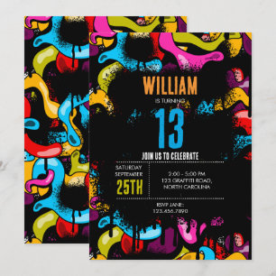 Invitation Anniversaire d'art de rue hip hop graffiti néon co