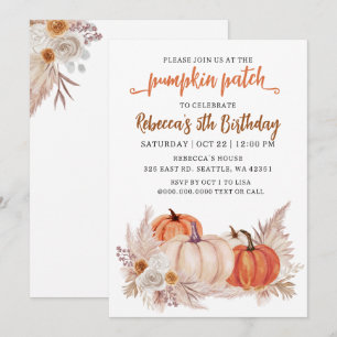 Invitation Anniversaire d'automne Patch de citrouille orange