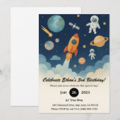 Invitation Anniversaire d'aventure spatiale de fusée et d'ast (Devant / Derrière)