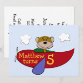 Invitation Anniversaire d'avion d'ours (Devant / Derrière)