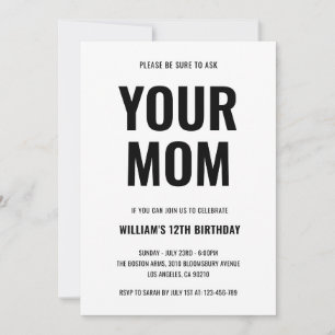 Invitation Anniversaire de 12 ans pour adolescent avec blague