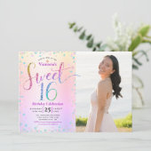 Invitation Anniversaire de 16 ans arc-en-ciel paillettes ombr (Debout devant)