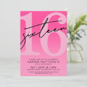 Invitation Anniversaire de 16 ans rose chaud (Debout devant)