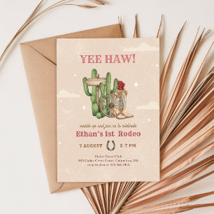 Invitation Anniversaire de 1 an Cowboy Western Rustique Premi