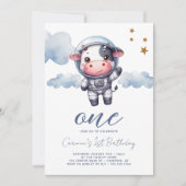 Invitation Anniversaire de 1 an de l'Astronaute Vache Bébé (Devant)