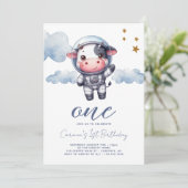 Invitation Anniversaire de 1 an de l'Astronaute Vache Bébé (Debout devant)