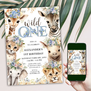 Invitation Anniversaire de 1 an Garçon Safari Animaux de la J