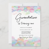 Invitation Anniversaire de 1 an Gold Shimmer et Bubble Rainbo (Devant)