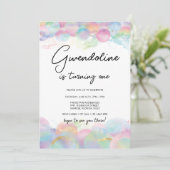 Invitation Anniversaire de 1 an Gold Shimmer et Bubble Rainbo (Debout devant)