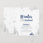 Invitation Anniversaire de 1 an Silver & Navy Winter Onederla (Devant / Derrière)