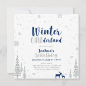 Invitation Anniversaire de 1 an Silver & Navy Winter Onederla (Devant)