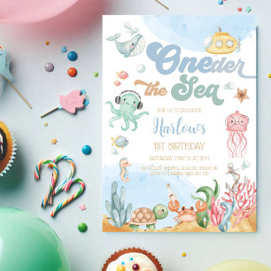 Invitation Anniversaire de 1 an sous le thème Océan Enfants