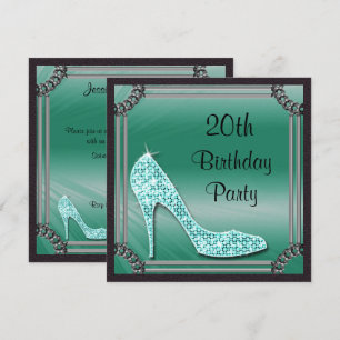 Invitation Anniversaire de 20 ans élégant stiletto sarcelle e