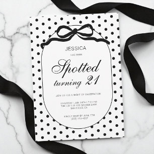 Invitation Anniversaire de 21 ans avec nœud noir à pois
