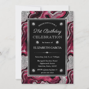 Invitation Anniversaire de 21 ans élégant rouge et paillettes