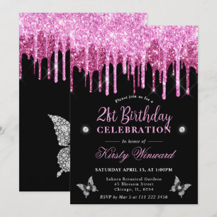 Invitation Anniversaire de 21 ans rose chaud scintillant