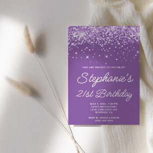 Invitation Anniversaire de 21 ans Violet Pâle Étincelant