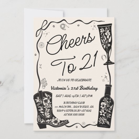 Invitation Anniversaire de 21 ans western (Devant)