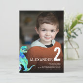Invitation Anniversaire de 2 ans sur mesure avec dinosaure co (Debout devant)