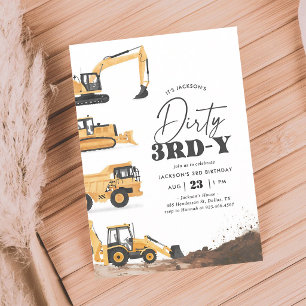 Invitation Anniversaire de 3 ans avec véhicule de constructio