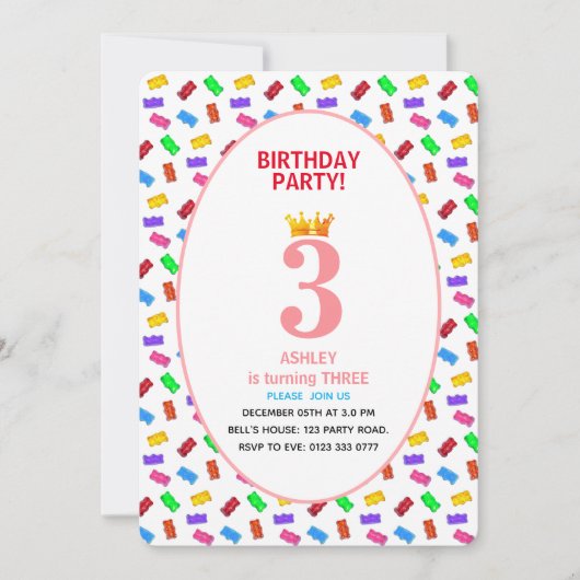 Invitation Anniversaire de 3 ans d'enfant (Devant)