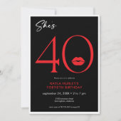 Invitation Anniversaire de 40 ans aux lèvres rouges minimalis (Devant)