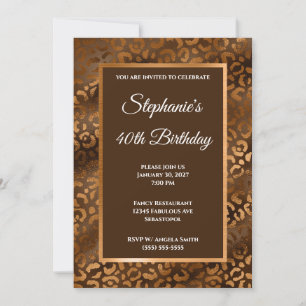 Invitation Anniversaire de 40 ans Glam Léopard Bronze et Brun