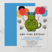 Invitation Anniversaire de 4 ans de dinosaure Funny  ballons  (Devant / Derrière)