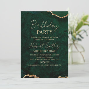Invitation Anniversaire de 50 ans en Agate Vert Emeraude Or E