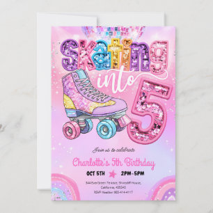 Invitation Anniversaire de 5 ans Neon Disco Roller Skating