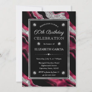 Invitation Anniversaire de 60 ans élégant rouge et argent pai
