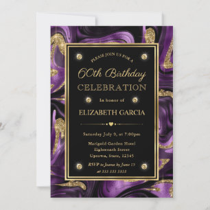 Invitation Anniversaire de 60 ans élégant violet fondu et dor