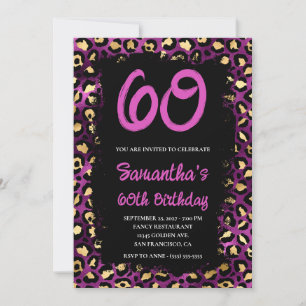 Invitation Anniversaire de 60 ans Gold Purple Léopard Peint e