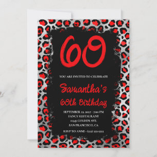 Invitation Anniversaire de 60 ans léopard peint en rouge et a