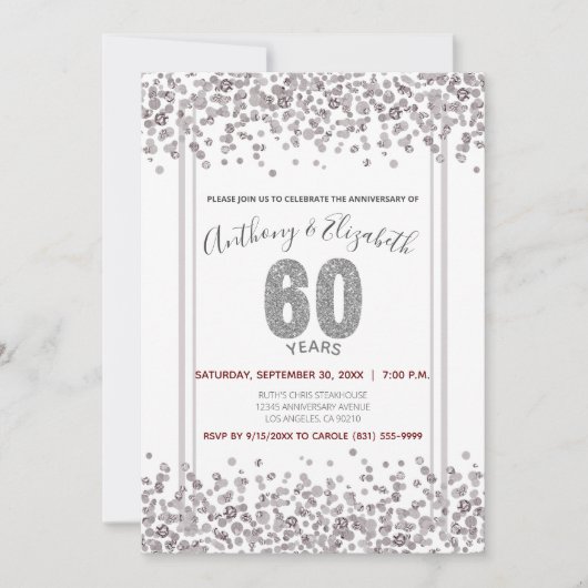 Invitation Anniversaire de 60 ans style paillettes de confett (Devant)