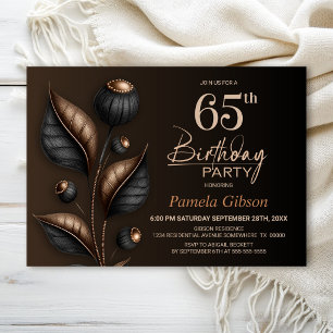 Invitation Anniversaire de 65 ans au style noir et cuivre euc